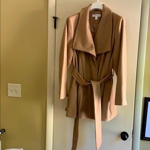 Tie Front, Camel Color Wool Trench Coat: Womens 3X